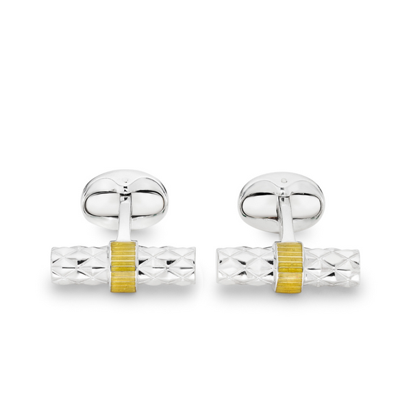 deakin & francis Sterling Silver Bar Cufflinks with Yellow Enamel Centre deakin & francis Sterling Silver Bar Cufflinks with Yellow Enamel Centre