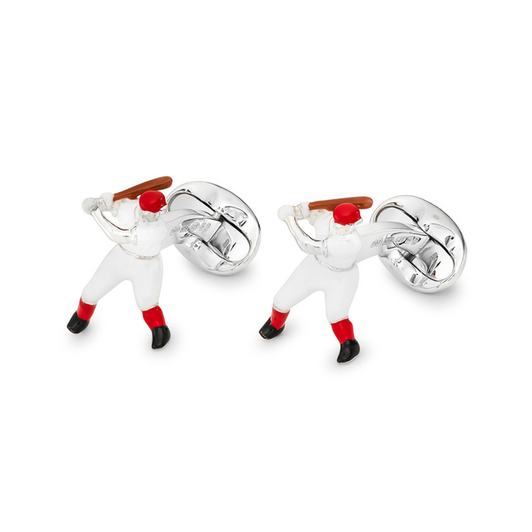 Deakin & Francis Sterling Silver Baseball Player Cufflinks - Red