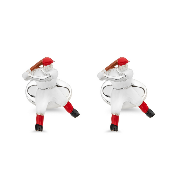 deakin & francis Sterling Silver Baseball Player Cufflinks - Red