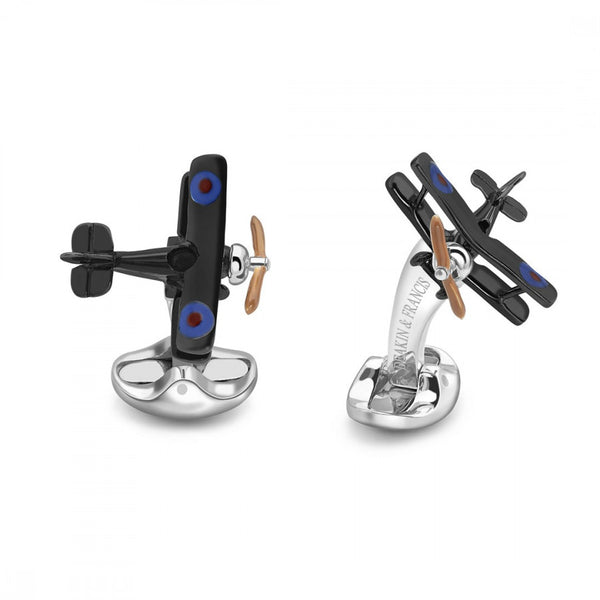deakin & francis Sterling Silver Bi Plane Cufflinks with Enamelled Propeller