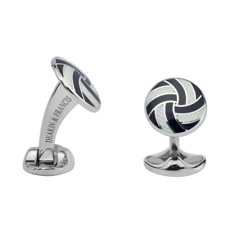 deakin & francis Sterling Silver Black and Clear Enamel Round Pattern Cufflinks