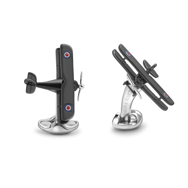 deakin & francis Sterling Silver Black Biplane Cufflinks with Silver Propeller