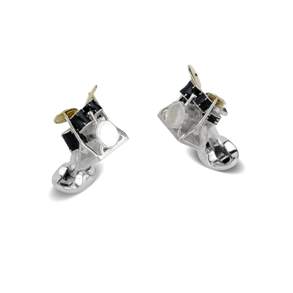 deakin & francis Sterling Silver Black Enamel Drum Kit Cufflinks