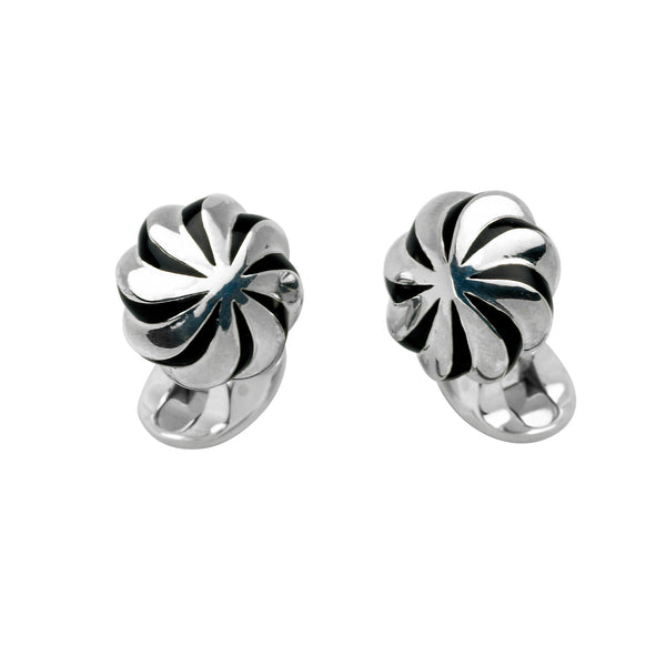 deakin & francis Sterling Silver Black Enamel Pumpkin Knot Cufflinks