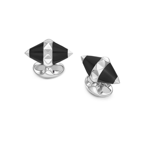 deakin & francis Sterling Silver Black Enamel Pyramid Detail Cufflinks