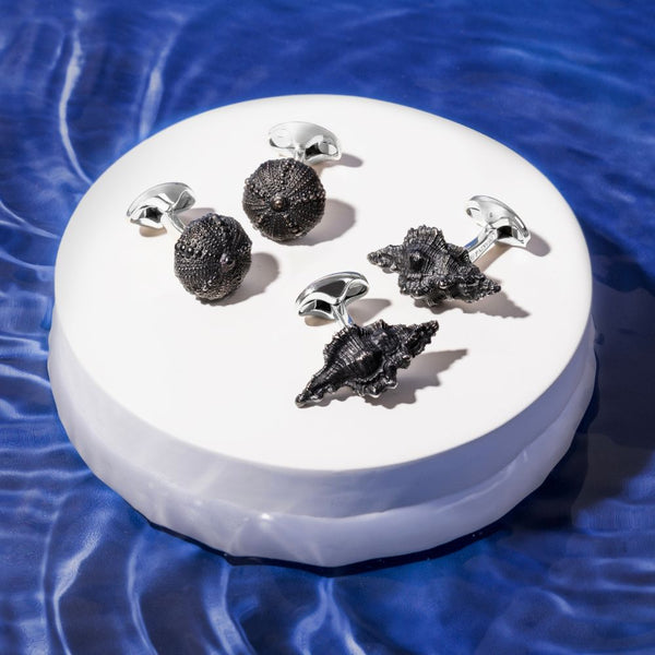 Deakin & Francis Sterling Silver Black Seashell Cufflinks
