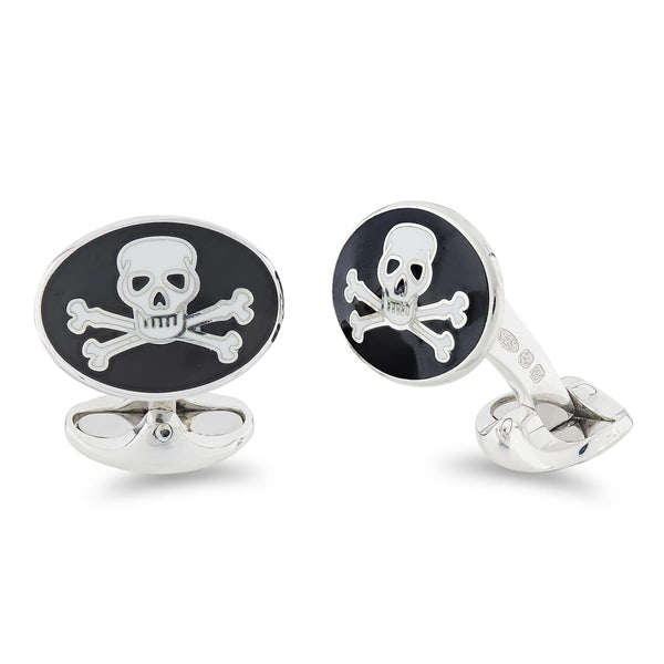 deakin & francis Sterling Silver Black Skull And Cross Bones Enamel Cufflinks