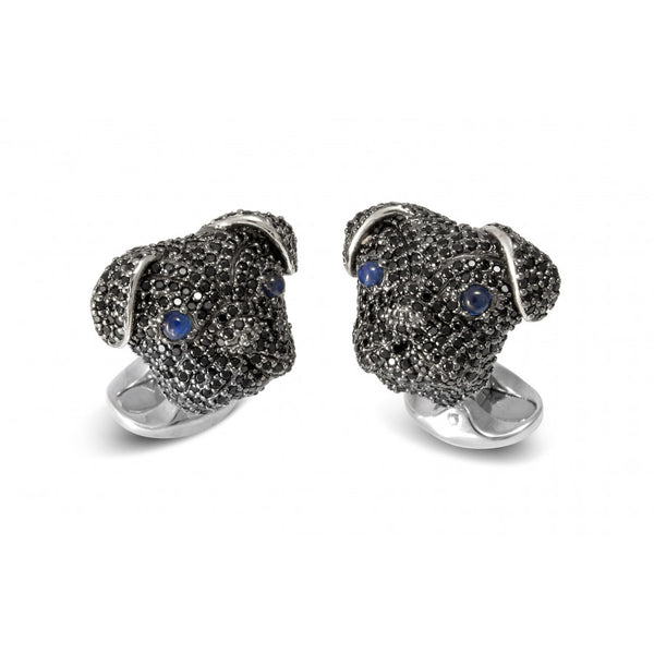 deakin & francis Sterling Silver Black Spinel Pug Cufflinks