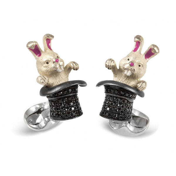 deakin & francis Sterling Silver Black Spinel Rabbit in Hat Cufflinks