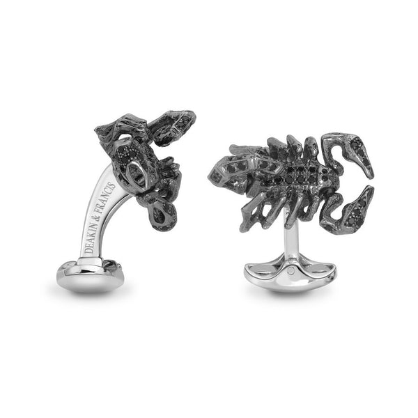 deakin & francis Sterling Silver Black Spinel Scorpion Cufflinks