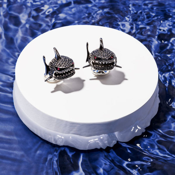 Deakin & Francis Sterling Silver Black Spinel Shark Cufflinks