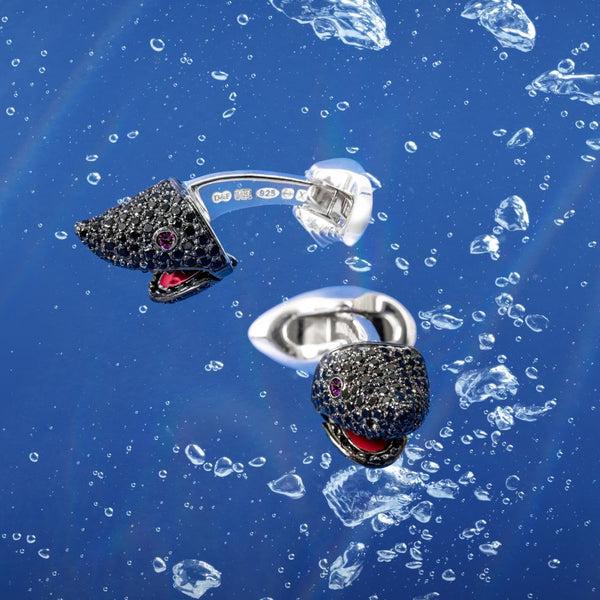 Deakin & Francis Sterling Silver Black Spinel Shark Head With Ruby Eyes