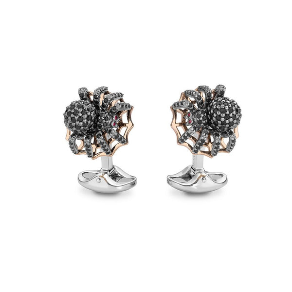 deakin & francis Sterling Silver Black Spinel Spider Cufflinks