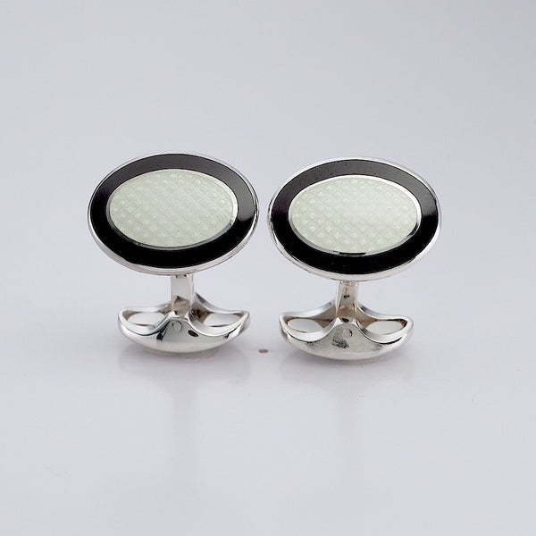 Deakin & Francis Sterling Silver Black & White Enamel Cufflinks