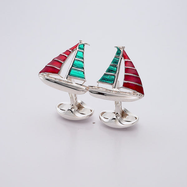 Deakin & Francis Sterling Silver Blue And Red Enamel Yacht Cufflinks