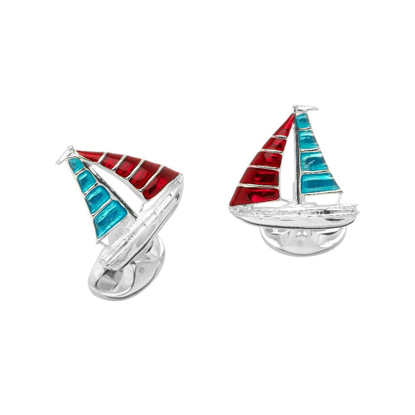 deakin & francis Sterling Silver Blue And Red Enamel Yacht Cufflinks deakin & francis Sterling Silver Blue And Red Enamel Yacht Cufflinks