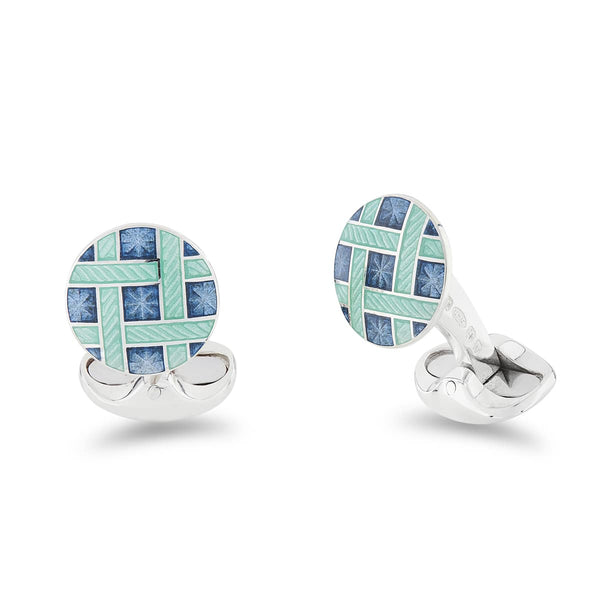 deakin & francis Sterling Silver Blue And Turquoise Enamel Lattice Design Cufflinks