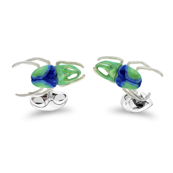 deakin & francis Sterling Silver Blue And Turquoise Horn Beetle Cufflinks