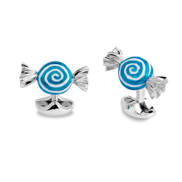 deakin & francis Sterling Silver Blue And White Swirl Sweet Cufflinks