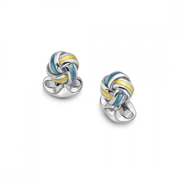 deakin & francis Sterling Silver Blue and Yellow Enamel Knot Cufflinks