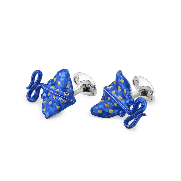 Deakin & Francis Sterling Silver Blue And Yellow Stingray Cufflinks