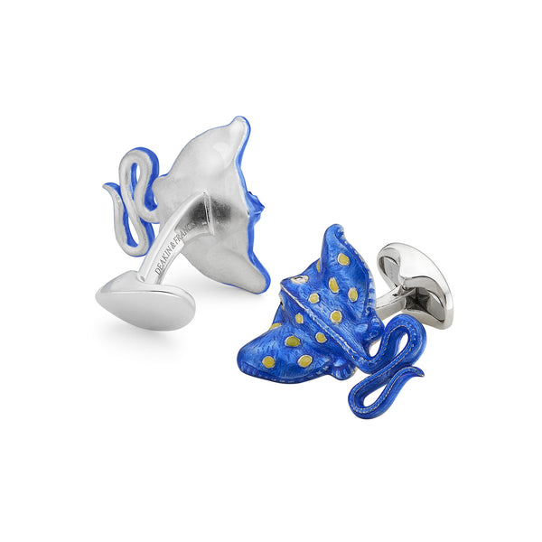 Deakin & Francis Sterling Silver Blue And Yellow Stingray Cufflinks