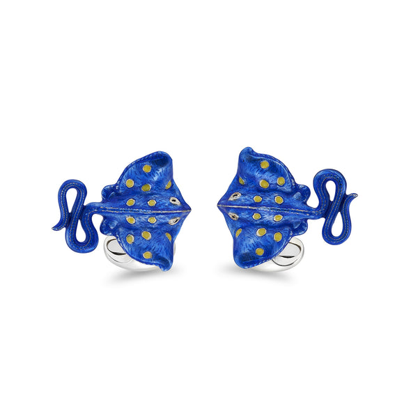 deakin & francis Sterling Silver Blue and Yellow Stingray Cufflinks