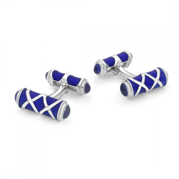 deakin & francis Sterling Silver Blue Cross Hatch Design Cufflinks with Sapphire