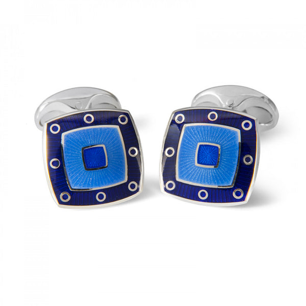 deakin & francis Sterling Silver Blue Enamel Cufflinks with Spot Border