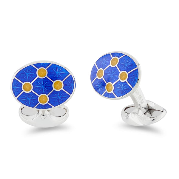 deakin & francis Sterling Silver Blue Enamel Cufflinks With Yellow Enamel Dot Design