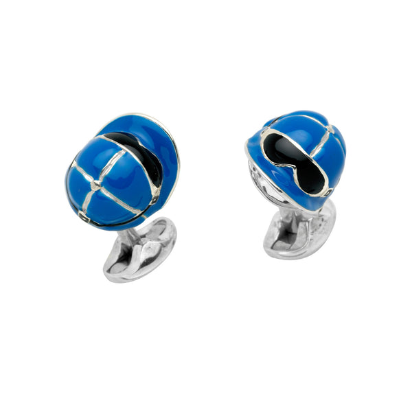 deakin & francis Sterling Silver Blue Enamel Jockey Cap Cufflinks
