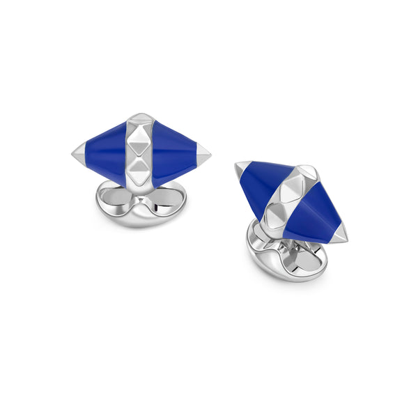 deakin & francis Sterling Silver Blue Enamel Pyramid Detail Cufflinks