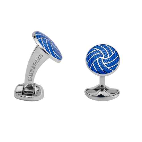 deakin & francis Sterling Silver Blue Enamel Round Pattern Cufflinks
