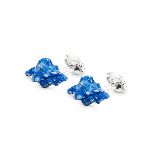 Deakin & Francis Sterling Silver Blue Enamel Seashell Cufflinks