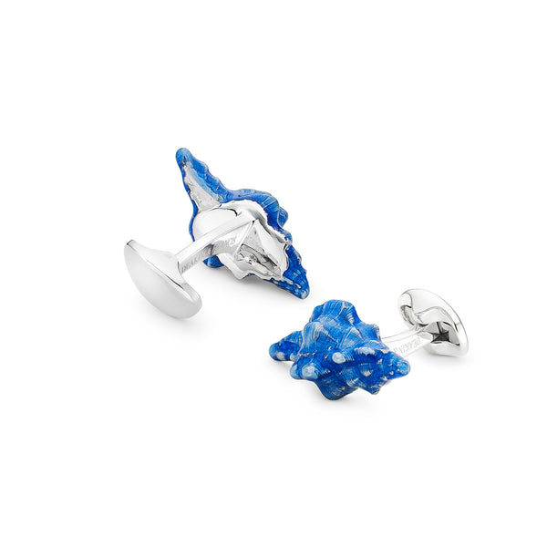 Deakin & Francis Sterling Silver Blue Enamel Seashell Cufflinks