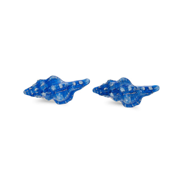 deakin & francis Sterling Silver Blue Enamel Seashell Cufflinks