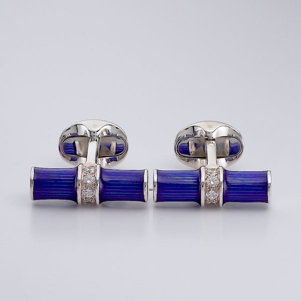 Deakin & Francis Sterling Silver Blue Enamel & White Spinel Centre Bar Cufflinks