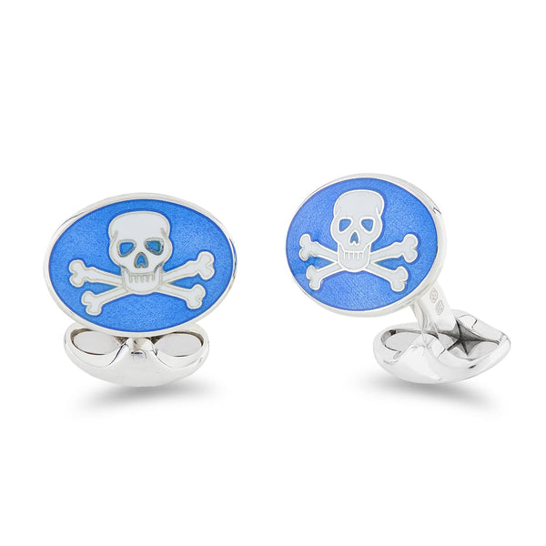 deakin & francis Sterling Silver Blue Skull And Cross Bones Enamel Cufflinks