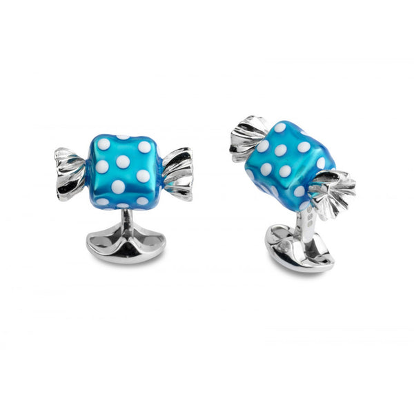 deakin & francis Sterling Silver Blue Square Sweet Cufflinks with White Polkadots