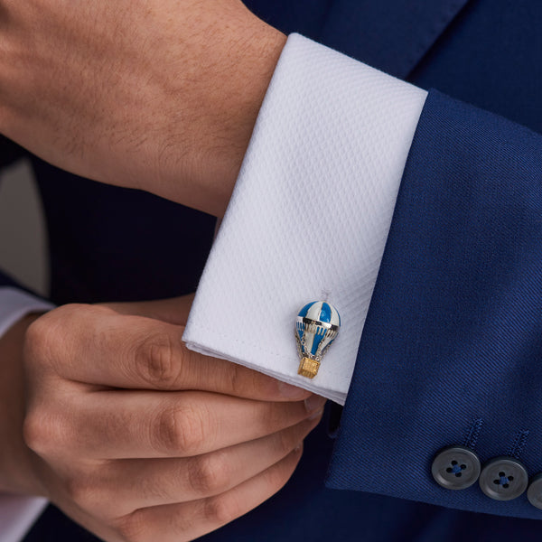 Deakin & Francis Sterling Silver Blue & White Enamel Air Balloon Cufflinks
