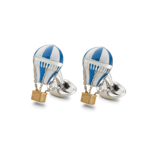 Deakin & Francis Sterling Silver Blue & White Enamel Air Balloon Cufflinks