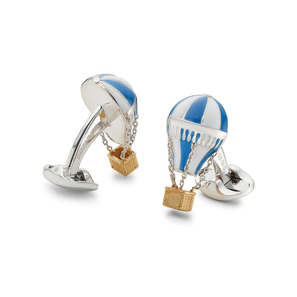 Deakin & Francis Sterling Silver Blue & White Enamel Air Balloon Cufflinks