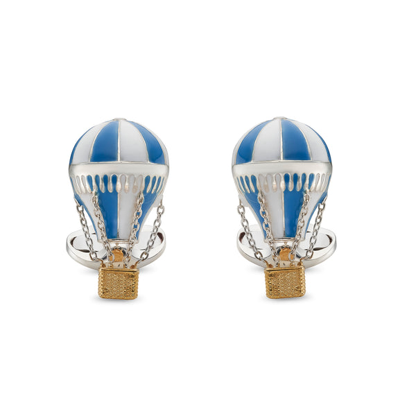 deakin & francis Sterling Silver Blue & White Enamel Air Balloon Cufflinks