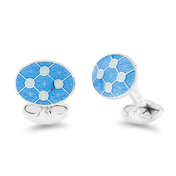 deakin & francis Sterling Silver Bright Blue Enamel Cufflinks With Pale Blue Dot Design