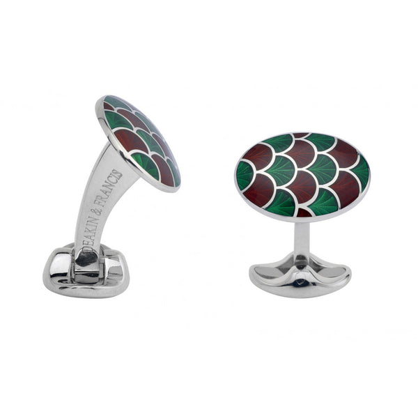 deakin & francis Sterling Silver Bright Green & Maroon Red Enamel Cufflinks