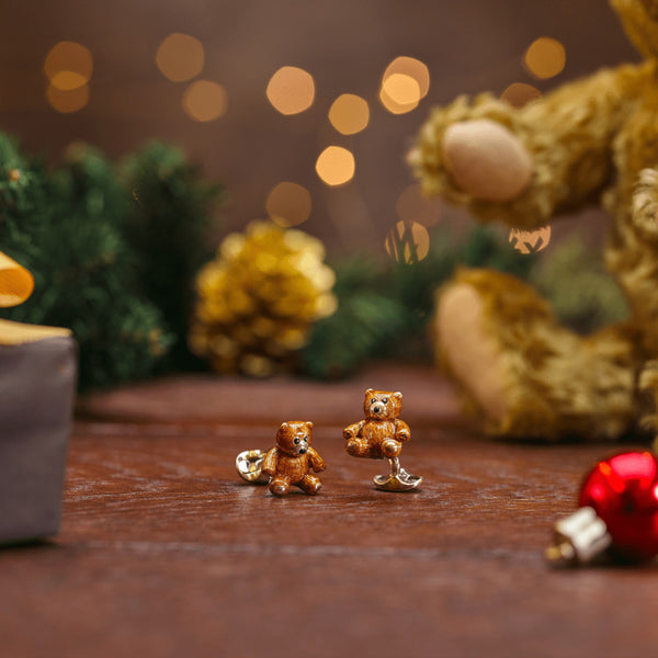 Deakin & Francis Sterling Silver Brown Enamel Teddy Bear Cufflinks