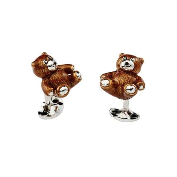 deakin & francis Sterling Silver Brown Enamel Teddy Bear Cufflinks