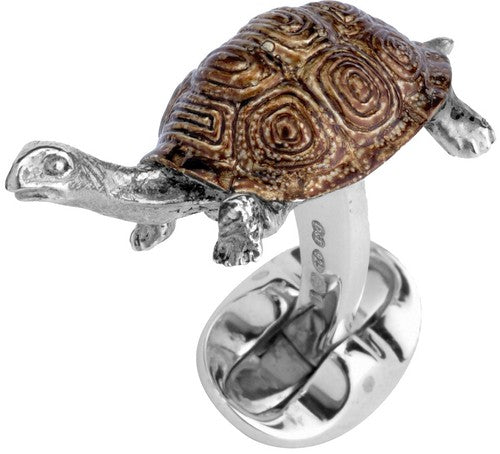 Deakin & Francis Sterling Silver Brown Enamel Tortoise Cufflinks