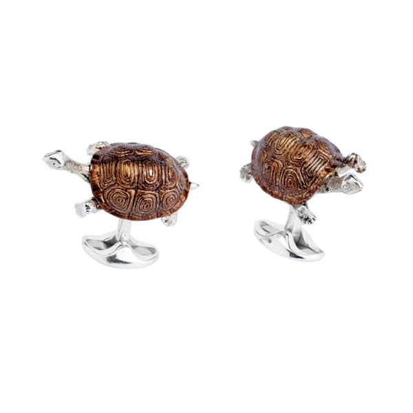deakin & francis Sterling Silver Brown Enamel Tortoise Cufflinks