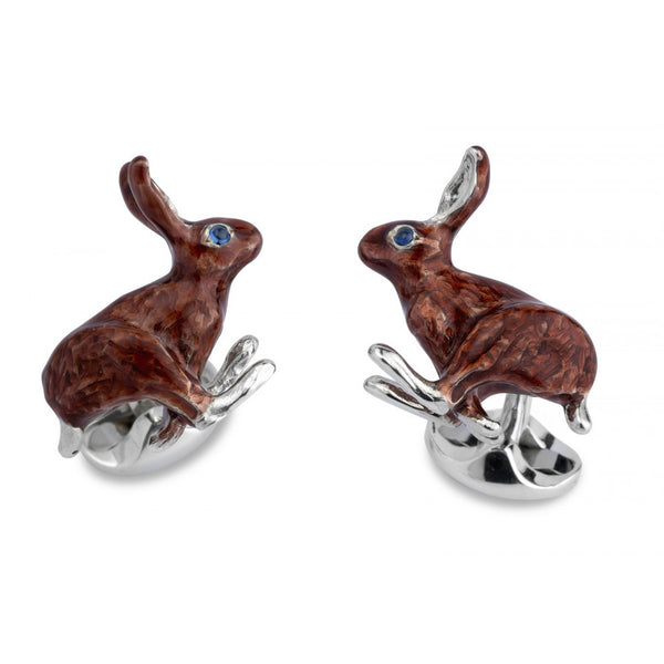deakin & francis Sterling Silver Brown Hare Cufflinks with Sapphire Eyes